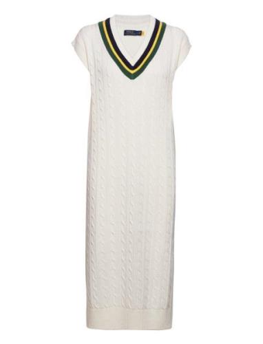Cable-Knit Cricket Midi Sweater Dress Knelang Kjole White Polo Ralph L...
