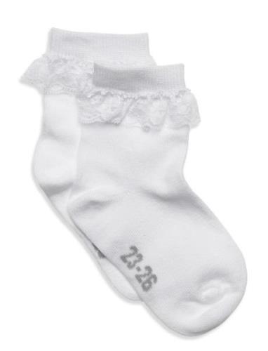 Ankle Sock W. Lace Sokker Strømper White Minymo