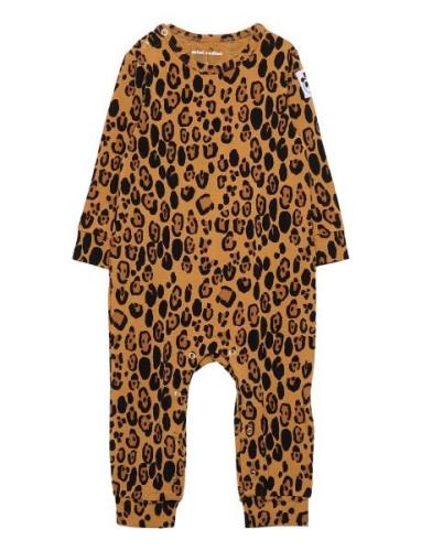 Basic Leopard Jumpsuit Baby Langermet Bodysuit Beige Mini Rodini