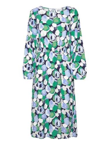 Dress With Smocking Detail Knelang Kjole Green Tom Tailor