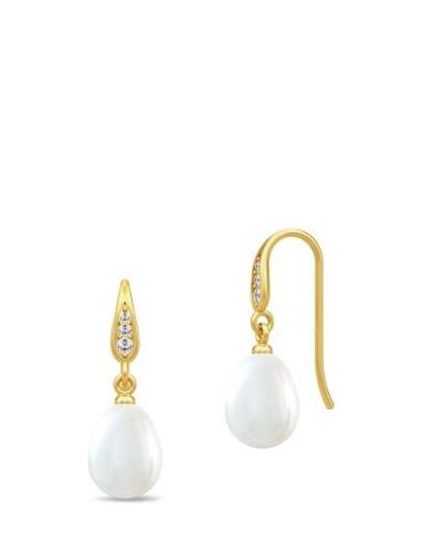 Ocean Earrings - Gold/White Øredobber Smykker White Julie Sandlau