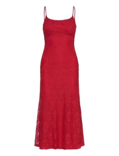 Ruby Lace Midi Dress Knelang Kjole Red Bardot