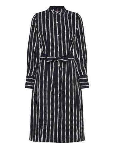 Argyle Stripe Midi Shirt Dress Knelang Kjole Black Tommy Hilfiger