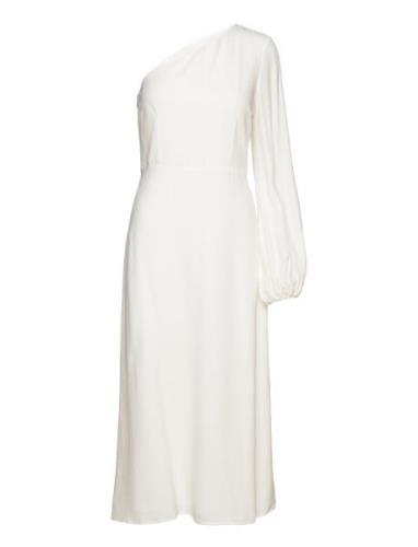Long Midi Length 1-Shoulder Dress Knelang Kjole White IVY OAK
