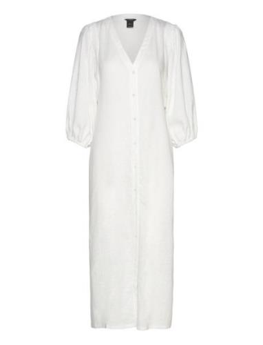 Dress Olivia V Neck Linen/Visc Knelang Kjole White Lindex