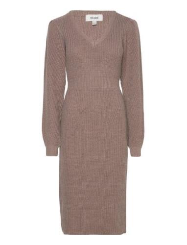 Vmgeorgine Ls V-Neck Calf Knit Dress Vma Knelang Kjole Brown Vero Moda