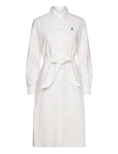 Belted Cotton Oxford Shirtdress Knelang Kjole White Polo Ralph Lauren