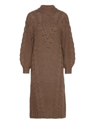 Objalison L/S Knit Dress 122 Knelang Kjole Brown Object