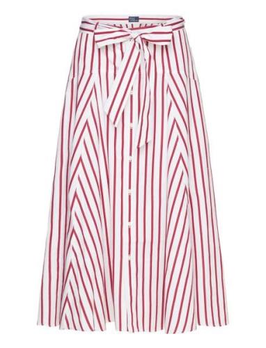 Striped Cotton A-Line Skirt Knelangt Skjørt Red Polo Ralph Lauren