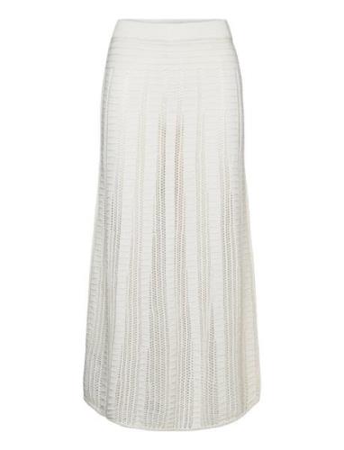 Knitted Skirt With Openwork Details Langt Skjørt White Mango