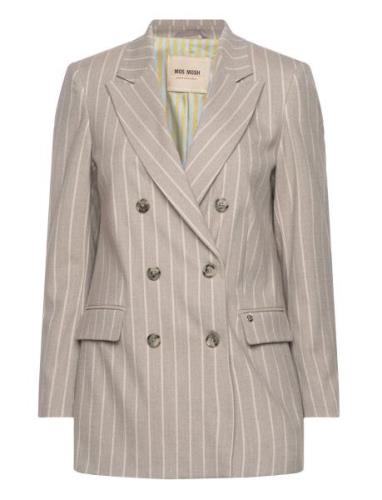 Mmmilla Stripe Blazer Blazers Double Breasted Blazers Beige MOS MOSH