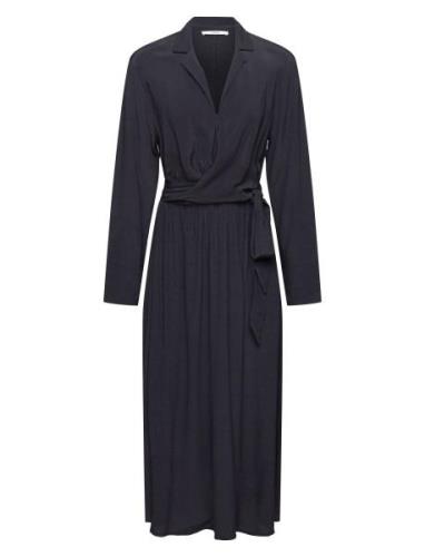 Midi Dress With Tie Detail Knelang Kjole Black Esprit Casual