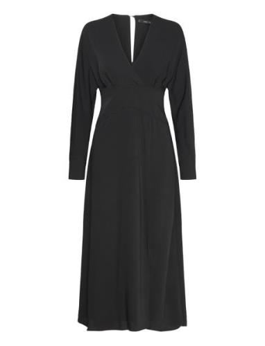 Cross-Neckline Slit Dress Knelang Kjole Black Mango