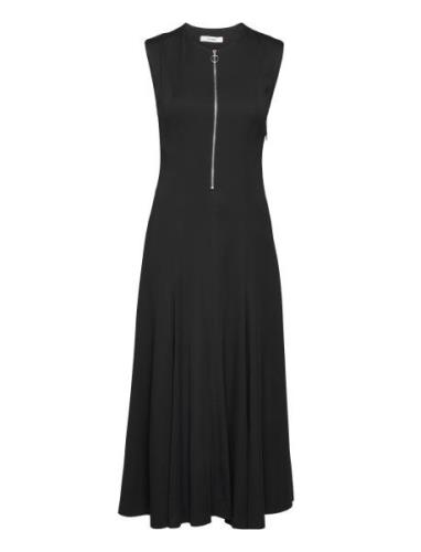 Long Midi Length Zipped Dress Knelang Kjole Black IVY OAK
