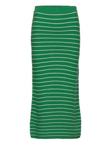 Striped Knitted Skirt Knelangt Skjørt Green Mango