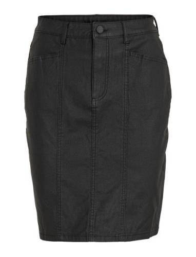 Vicommit Coated Hw Skirt/Bf Knelangt Skjørt Black Vila