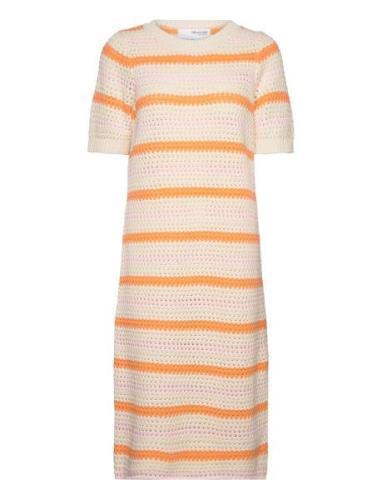 Slfalby Ss Long Knit Dress Knelang Kjole Multi/patterned Selected Femm...