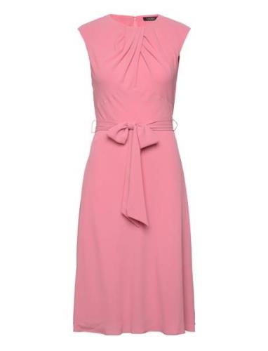 Bubble Crepe Cap-Sleeve Dress Knelang Kjole Pink Lauren Ralph Lauren