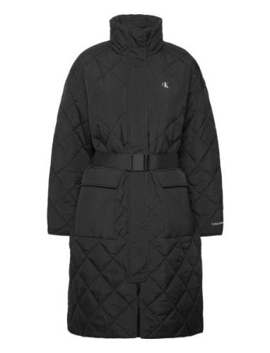 Belted Quilted Coat Vattert Jakke Black Calvin Klein Jeans