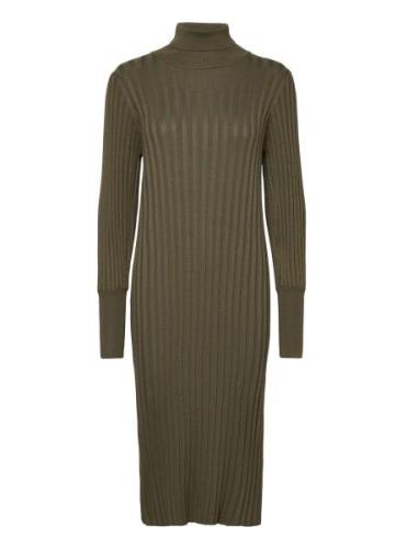 Srfelina Rollneck Dress Knit Knelang Kjole Green Soft Rebels