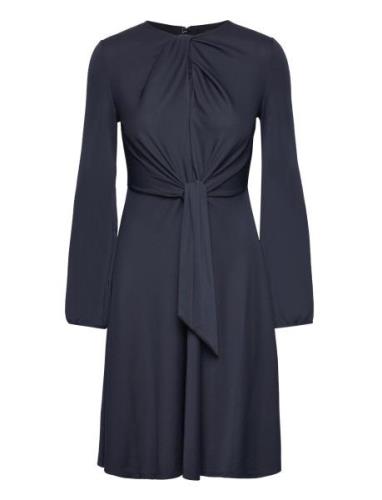 Tie-Front Stretch Jersey Dress Knelang Kjole Navy Lauren Ralph Lauren