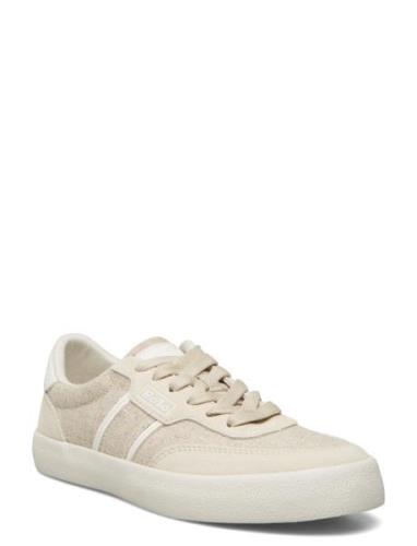 Court Leather &Amp; Canvas Trainer Lave Sneakers Cream Polo Ralph Laur...