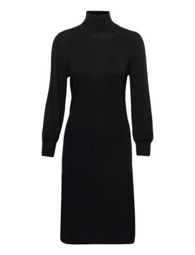 Mersin Highneck Knit Dress Knelang Kjole Black Minus