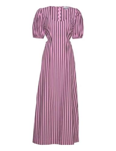 Stripe Cotton Cutout Dress Knelang Kjole Pink Ganni
