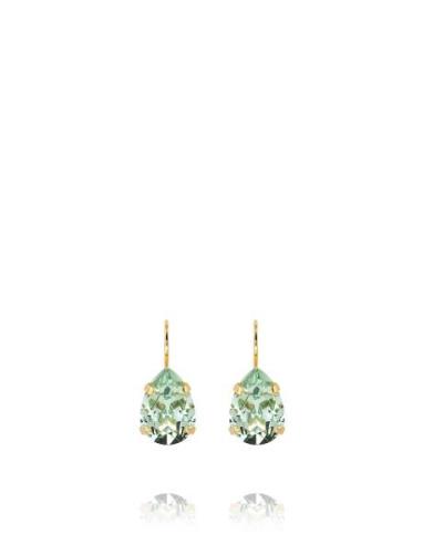 Mini Drop Clasp Earrings Gold Øredobber Smykker Green Caroline Svedbom