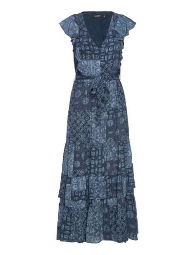 Geo-Print Crepe Dress Knelang Kjole Navy Lauren Ralph Lauren