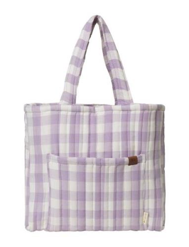 Quilted Tote Bag - Lilac Checks Tote Veske Purple Fabelab