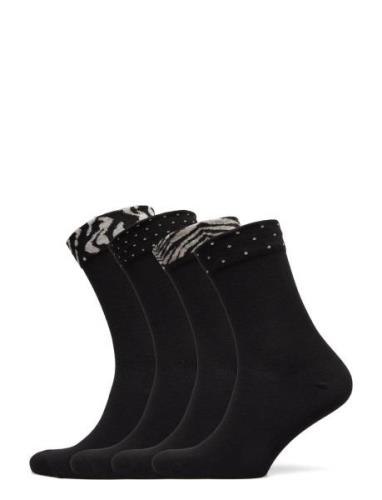 Sock 4 P Decorated Cuff Lingerie Socks Regular Socks Black Lindex