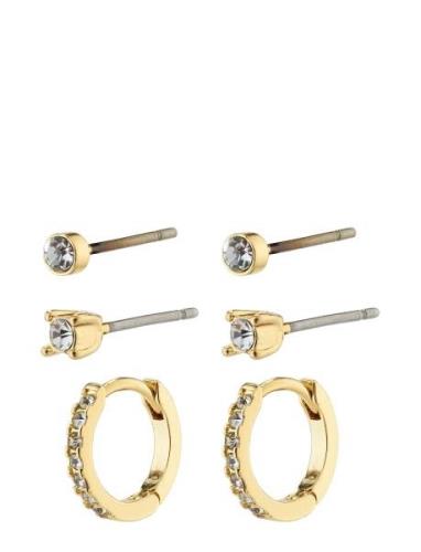 Sia Recycled Crystal Earrings 3-In-1 Set Gold-Plated Accessories Jewel...