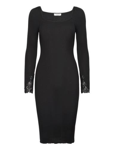 Silk Dress W/ Lace Knelang Kjole Black Rosemunde