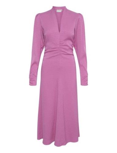 Brinagz Midi V-Neck Dress Knelang Kjole Pink Gestuz