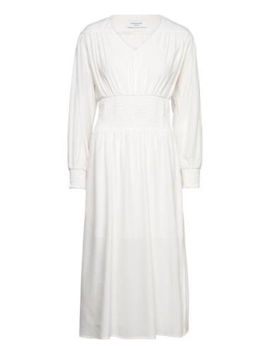 Dress W/ Smock Knelang Kjole White Rosemunde