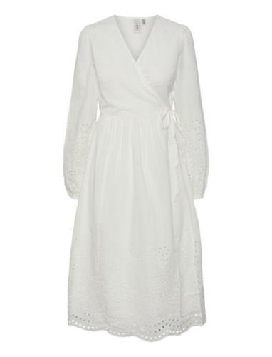 Yasluma Ls Long Wrap Dress S. Noos Knelang Kjole White YAS