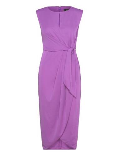 Stretch Jersey Tie-Front Dress Knelang Kjole Purple Lauren Ralph Laure...