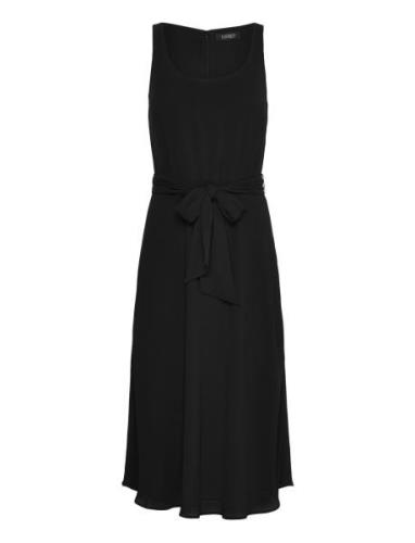 Belted Crepe Sleeveless Dress Knelang Kjole Black Lauren Ralph Lauren