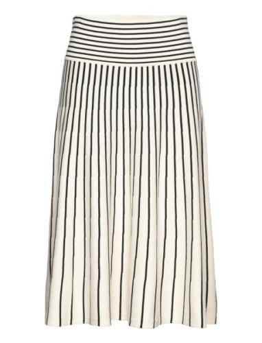 Striped Cotton-Blend Midi Skirt Knelangt Skjørt Cream Lauren Ralph Lau...