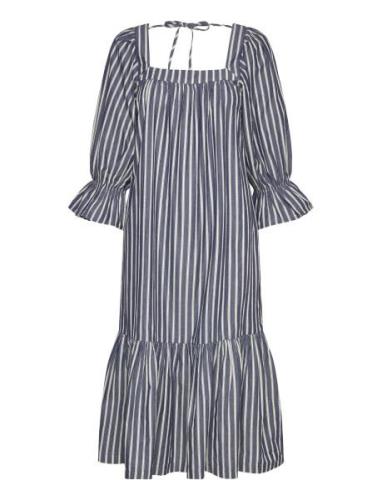 Striped Midi Dress Knelang Kjole Blue Stella Nova