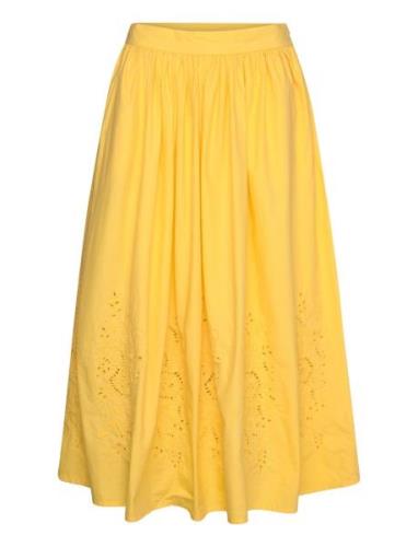 Embroidery Anglaise Midi Skirt Knelangt Skjørt Yellow Stella Nova
