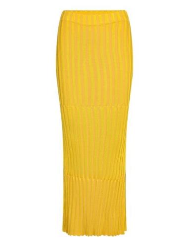 Striped Rib Skirt Langt Skjørt Yellow House Of Dagmar