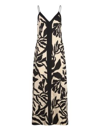 Palm Print Strap Dress Knelang Kjole Black GANT