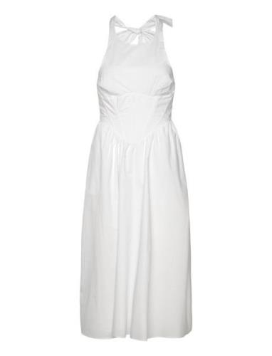 Kylen Poplin Midi Dress Knelang Kjole White Bardot