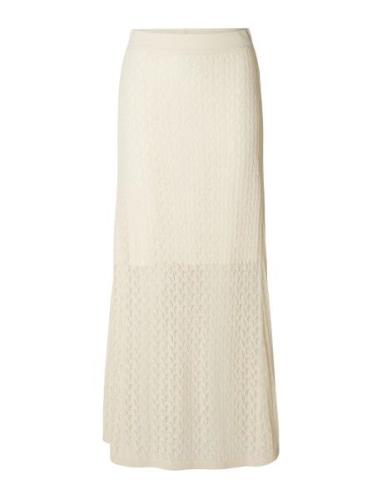 Slfagny Hw Long Knit Skirt Langt Skjørt Cream Selected Femme