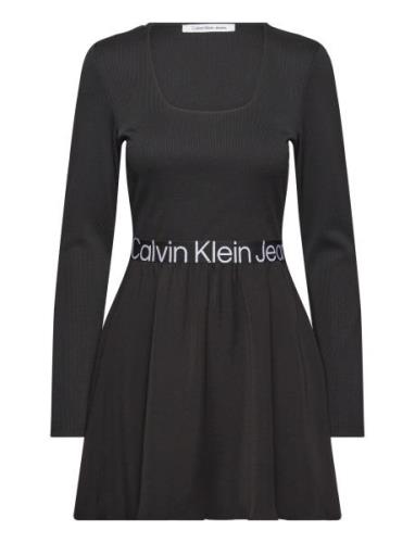 Logo Elastic Long Sleeve Dress Knelang Kjole Black Calvin Klein Jeans