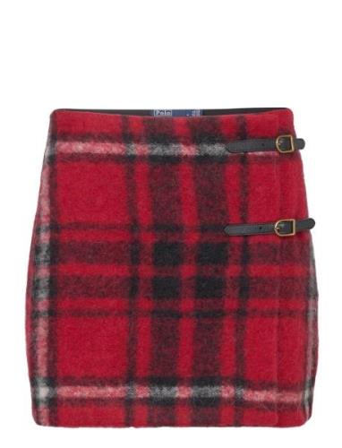 Plaid Leather-Trim Wrap Skirt Kort Skjørt Red Polo Ralph Lauren