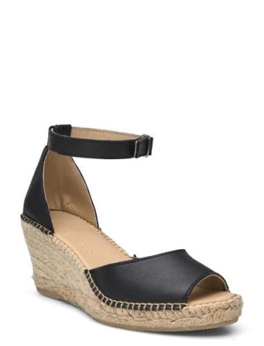 Slfingrid Leather Wedge Espadrilles Sko Wedge Black Selected Femme