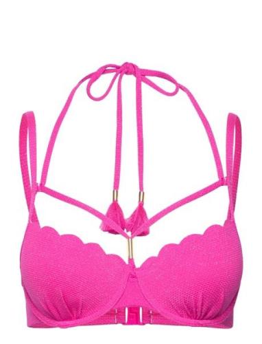 Scallop Lurex Pd Swimwear Bikinis Bikini Tops Wired Bikinitops Pink Hu...